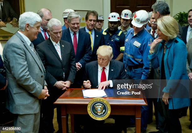 President Donald Trump signs H.J. Res. 38, disapproving the rule submitted by the US Department of the Interior known as the Stream Protection Rule...