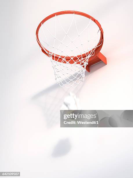 3d rendering, paper falling through basketball hoop, unerring - throwing paper stock illustrations