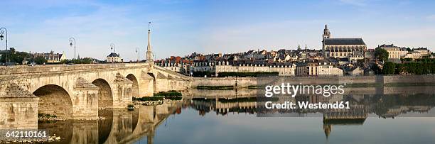 france, blois, view to the city with jacques gabriel bridge and saint-louis cathedral - blois stock pictures, royalty-free photos & images