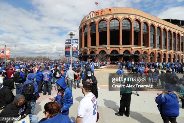 Fans wait to enter the stadium for the game between the Philadelphia Phillies and the New York Mets at Citi Field on Friday, April 8, 2016 in the...