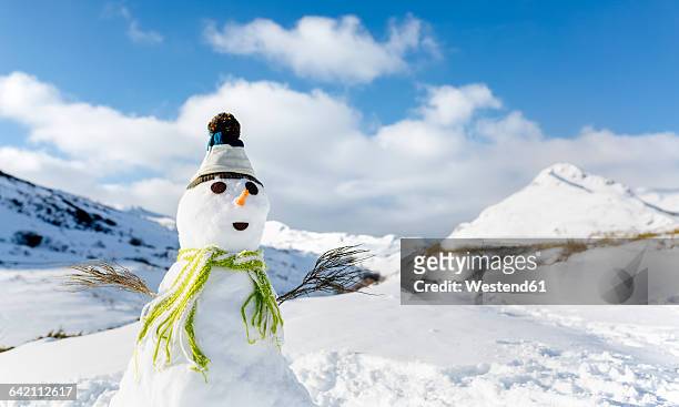 spain, asturias, portrait of a snowman - snowman stock-fotos und bilder