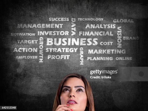 business word cloud on blackboard - word cloud stock pictures, royalty-free photos & images