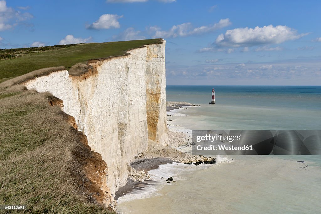 England, Sussex, Eastbourne, Seven Sisters Country Park, Beachy Head, Lighthouse and Seven Sisters Chalk Cliffs
