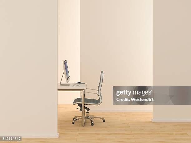 modern desk, 3d rendering - office space no people stock illustrations