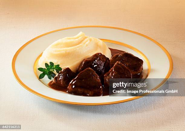 boeuf bourguignon with mashed potatoes - chestnut puree stock pictures, royalty-free photos & images