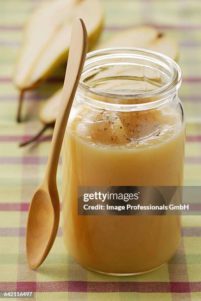 stewed pears flavoured with vanilla tea - apple compote stock pictures, royalty-free photos & images