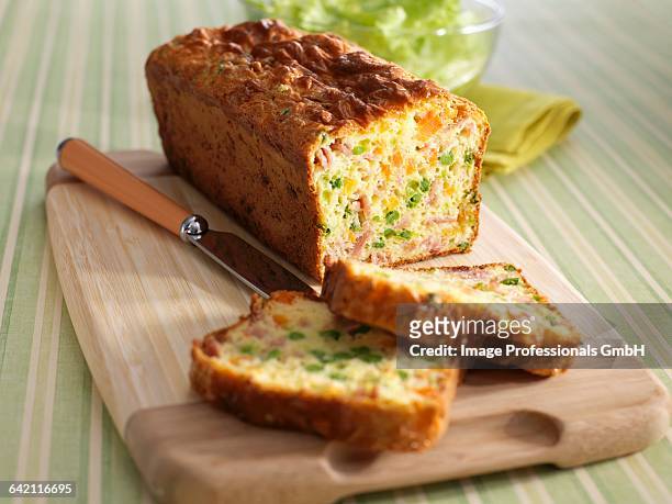 ham and young vegetable savoury cake - salted fotografías e imágenes de stock