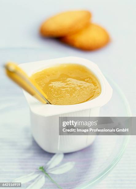 pot of apple compote - yoghurt pot stock pictures, royalty-free photos & images