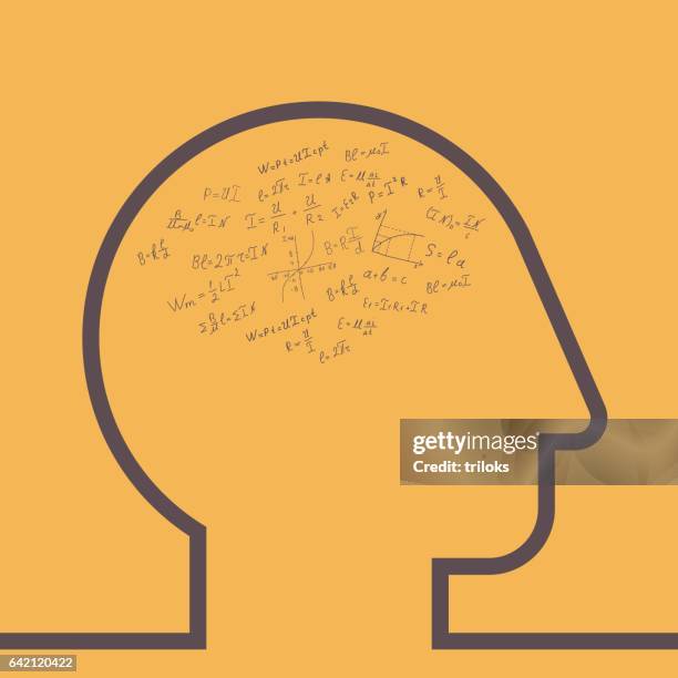 brain with mathematics symbol - science technology engineering math stock illustrations