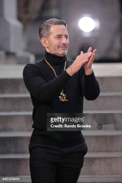 Designer Marc Jacobs at the end of his Fall 2017 Marc Jacobs Runway show February 2017 during New York Fashion Week: The Shows on February 16, 2017...