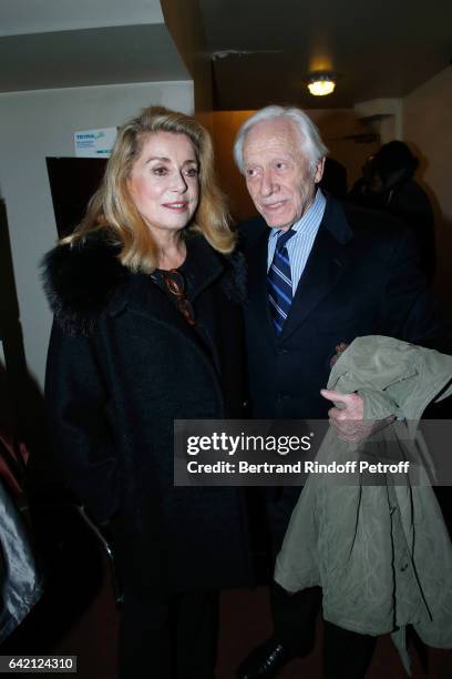 Actors Catherine Deneuve and Henri Garcin attend Gerard Depardieu sings Barbara, accompanied on the piano of Barbara by Gerard Daguere, who was his...