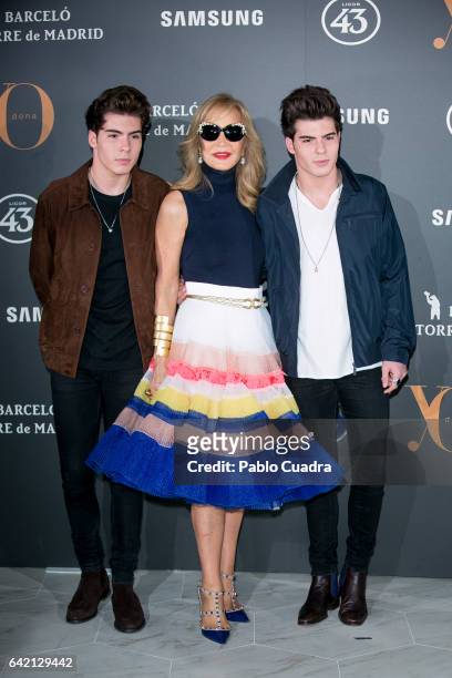 Jesus Oviedo Morilla and Daniel Oviedo Morilla of Gemeliers and Carmen Lomana attend the 'Yo Dona' party that inaugurates Mercedes-Benz Fashion Week...