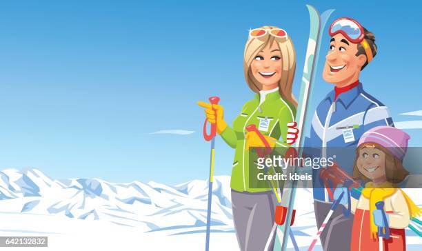 a perfect day for skiing - alpine skiing stock illustrations