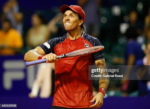 Carlos Berlocq of Argentina celebrates after wining the second round match between David Ferrer of Spain and Carlos Berlocq of Argentina as part of...