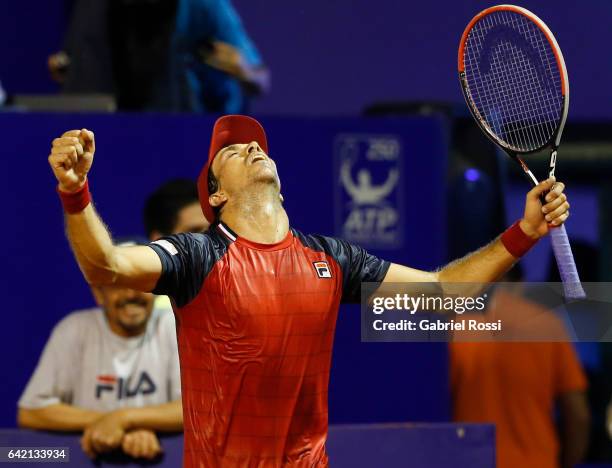 Carlos Berlocq of Argentina celebrates after wining the second round match between David Ferrer of Spain and Carlos Berlocq of Argentina as part of...