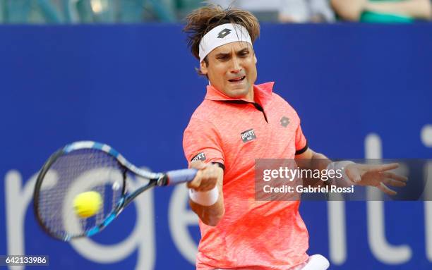 David Ferrer of Spain takes a forehand shot during a second round match between David Ferrer of Spain and Carlos Berlocq of Argentina as part of ATP...