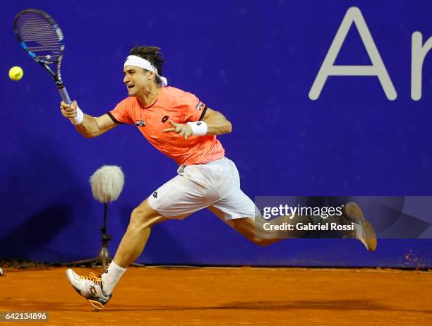 David Ferrer of Spain takes a forehand shot during a second round match between David Ferrer of Spain and Carlos Berlocq of Argentina as part of ATP...