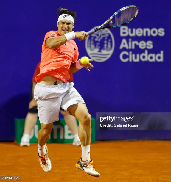 David Ferrer of Spain takes a forehand shot during a second round match between David Ferrer of Spain and Carlos Berlocq of Argentina as part of ATP...