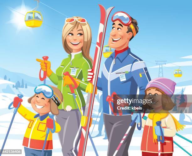 family going skiing - winter sport stock illustrations