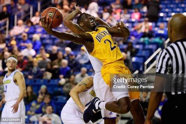 Rodney Williams of the Drexel Dragons looks to score against the Delaware Fightin Blue Hens during the first half at the Bob Carpenter Center on...