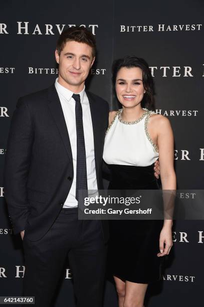 Actors Max Irons and Samantha Barks attend the "Bitter Harvest" New York premiere at AMC Loews Lincoln Square on February 16, 2017 in New York City.