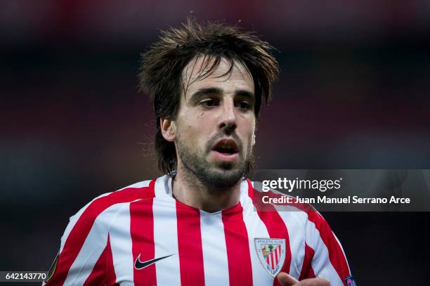 Benat Etxebarria of Athletic Club reacts during the UEFA Europa League Round of 32 first leg match between Athletic Bilbao and APOEL Nikosia at...