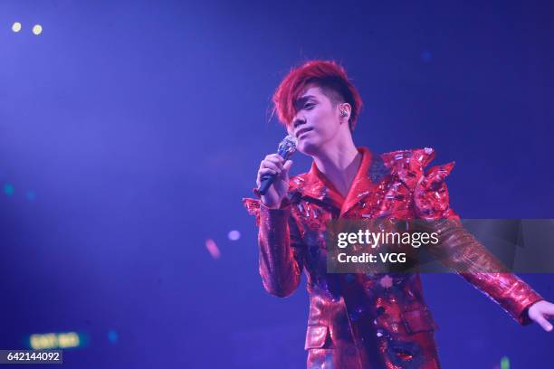 Singer Hins Cheung performs during "The Magical Teeter Totter" concert at Hong Kong Coliseum on February 16, 2017 in Hong Kong, China.