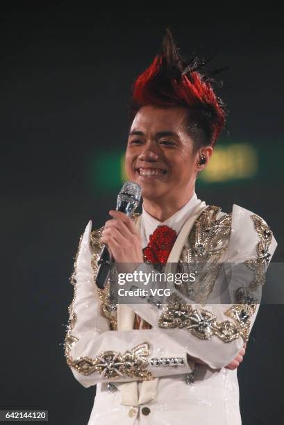 Singer Hins Cheung performs during "The Magical Teeter Totter" concert at Hong Kong Coliseum on February 16, 2017 in Hong Kong, China.