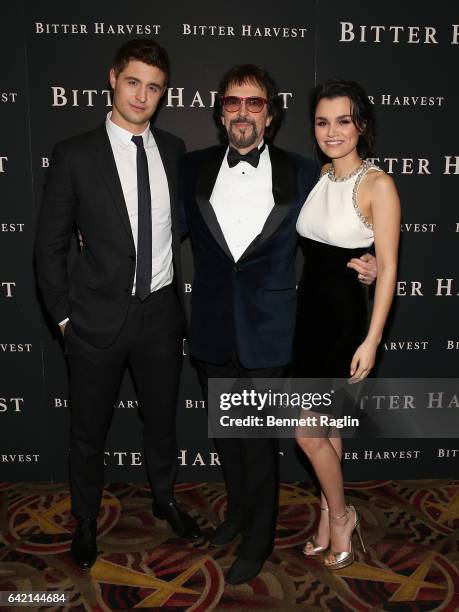 Max Irons, George Mendeluk, and Samantha Barks attends the "Bitter Harvest" New York Premiere at AMC Loews Lincoln Square on February 16, 2017 in New...