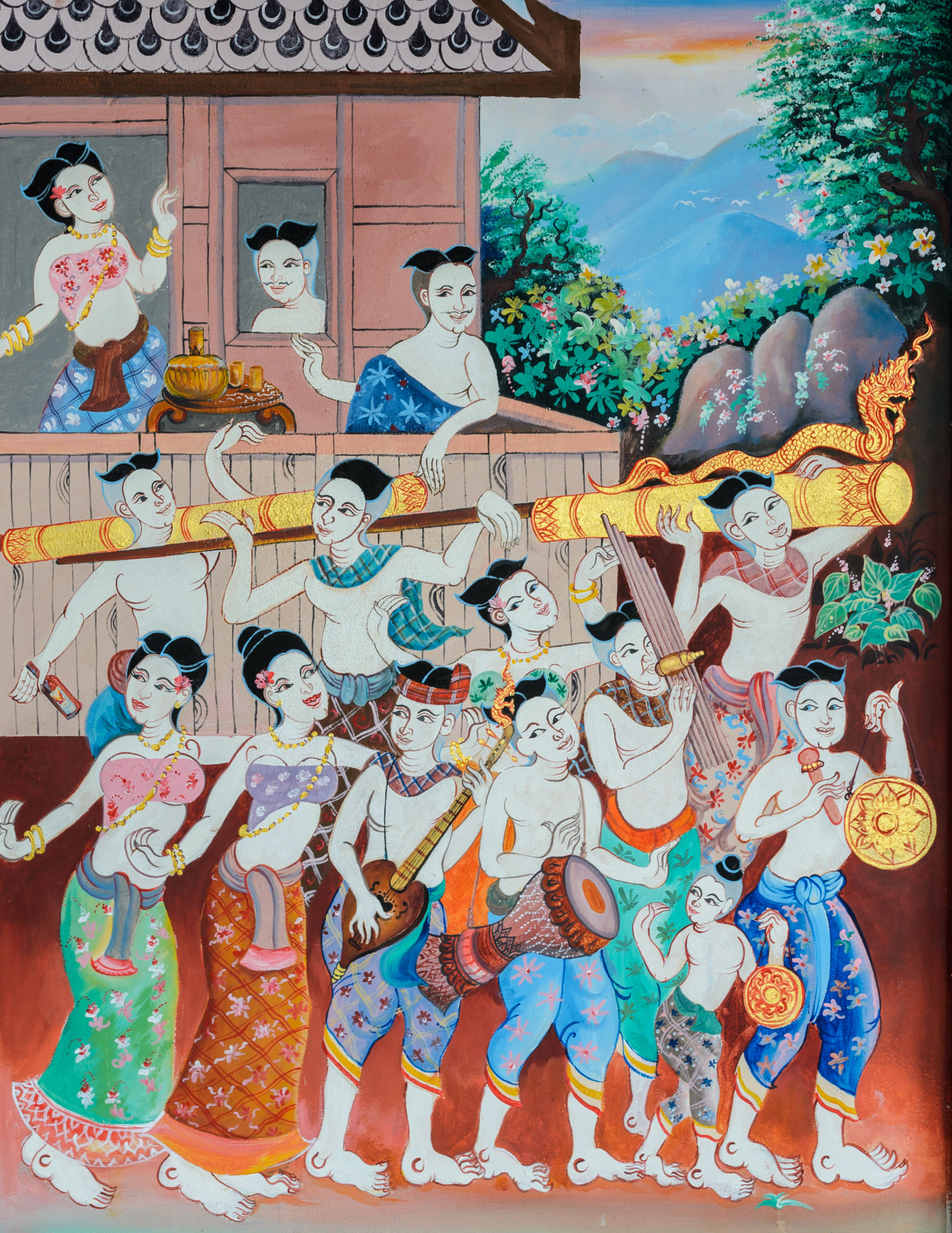 Native Thai mural painting of Rocket festival Native Thai mural painting of Rocket festival