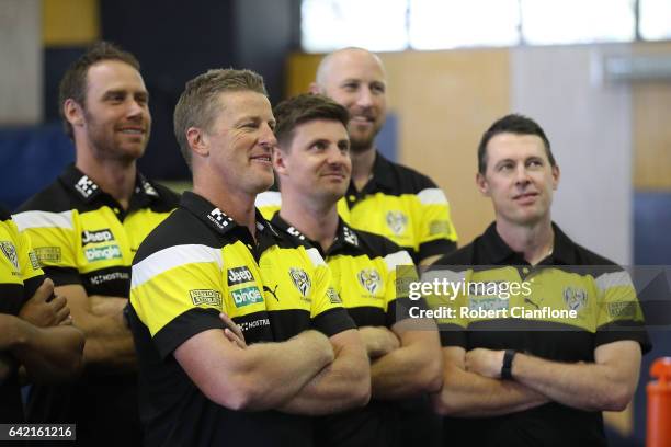 Tigers head coach Damien Hardwick poses with his staff during the Richmond Tigers AFL Team Photo Day on February 17, 2017 at Punt Road Oval in...