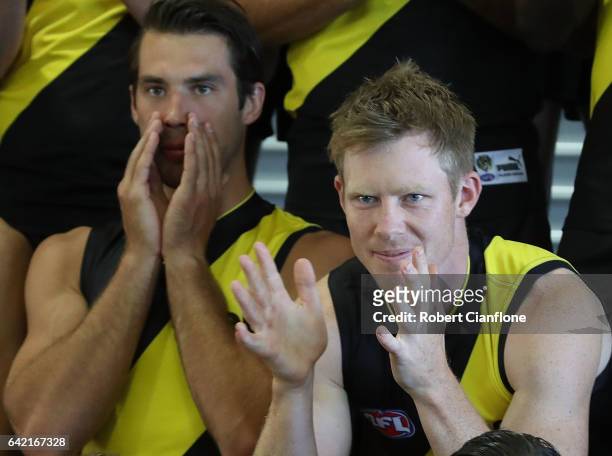 Jack Riewoldt of the Tigers is seen during the Richmond Tigers AFL Team Photo Day on February 17, 2017 at Punt Road Oval in Melbourne, Australia.