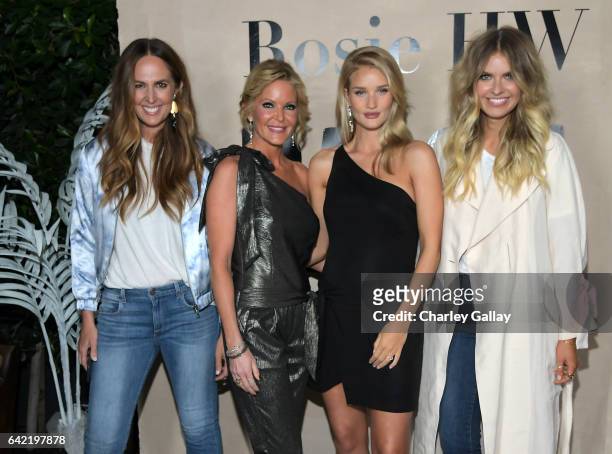 Tash Sefton, Paige Adams-Geller, Rosie Huntington-Whiteley and Elle Ferguson celebrate the launch of the Rosie HW x PAIGE Collection at Ysabel on...