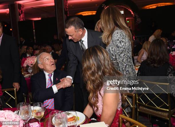 Businessman Leonard Lauder, honorary co-chair Tom Hanks, actor Elizabeth Hurley and honorary co-chair Rita Wilson attend WCRF's "An Unforgettable...