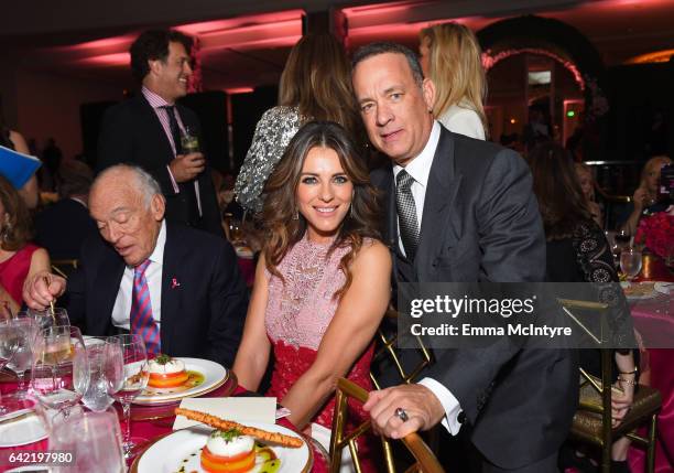 Businessman Leonard Lauder, actor Elizabeth Hurley and honorary co-chair Tom Hanks attend WCRF's "An Unforgettable Evening" presented by Saks Fifth...