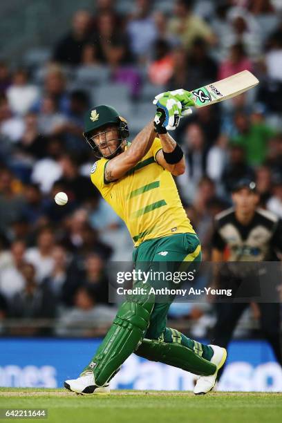 Faf du Plessis of South Africa bats during the first International Twenty20 match between New Zealand and South Africa at Eden Park on February 17,...