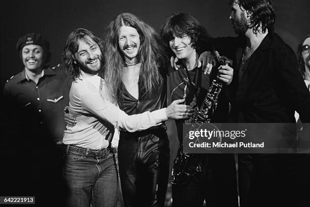 Members of American rock group The Doobie Brothers on stage at the Palladium, New York, 16th November 1978. Bassist Tiran Porter is at far left and...