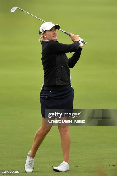 Sarah Jane Smith of Australia plays a shot during round two of the ISPS Handa Women's Australian Open at Royal Adelaide Golf Club on February 17,...