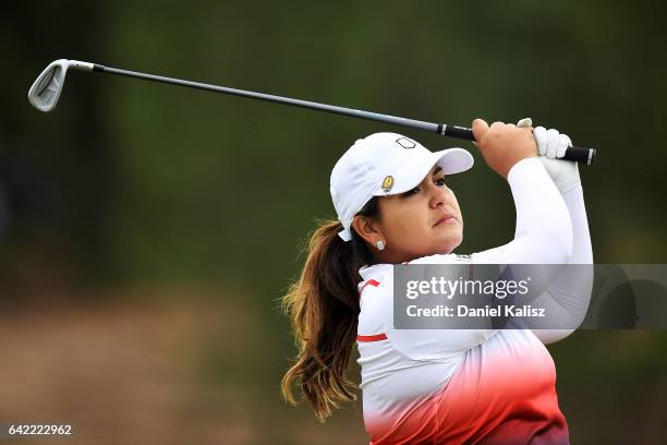 Lizette Salas of the United States plays a shot during round two of the ISPS Handa Women's Australian Open at Royal Adelaide Golf Club on February...