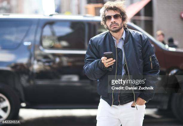 Olivier Zahm is seen outside the Marc Jacobs show during New York Fashion Week: Women's Fall/Winter 2017 on February 16, 2017 in New York City.