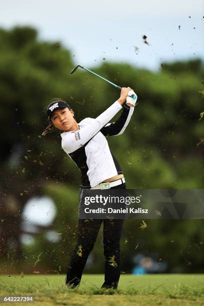 Lydia Ko of New Zealand plays a shot during round two of the ISPS Handa Women's Australian Open at Royal Adelaide Golf Club on February 17, 2017 in...