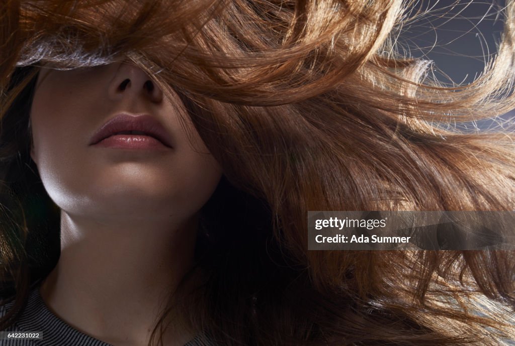 Portrait of windblown brunette