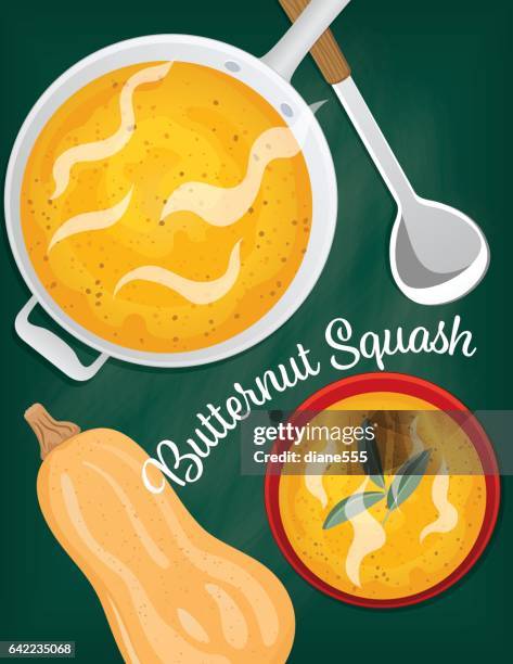 cooking flat lay of butternut squash - butternut squash soup stock illustrations