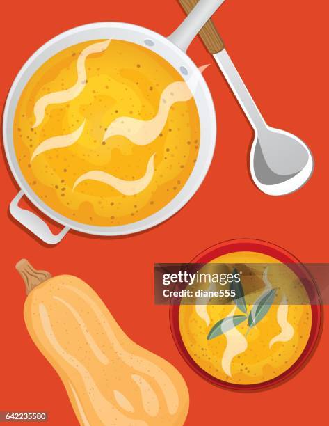cooking flat lay of butternut squash - butternut squash soup stock illustrations