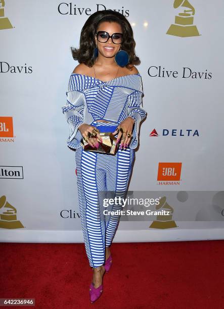 Andra Day arrives at the Pre-GRAMMY Gala and Salute to Industry Icons Honoring Debra Lee on February 11, 2017 in Los Angeles, California.