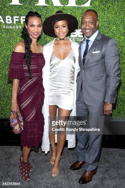 Nicole Friday, LeToya Luckett and Jeff Friday attend Pre ABFF Honors Cocktail Party hosted by Debra L. Lee & Jeff Friday at Cecconi's on February 16,...