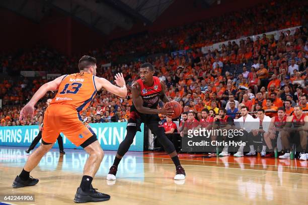 Casey Prather of the Wildcats drives to the basket during the NBL Semi Final Game 1 match between Cairns Taipans and Perth Wildcats at Cairns...