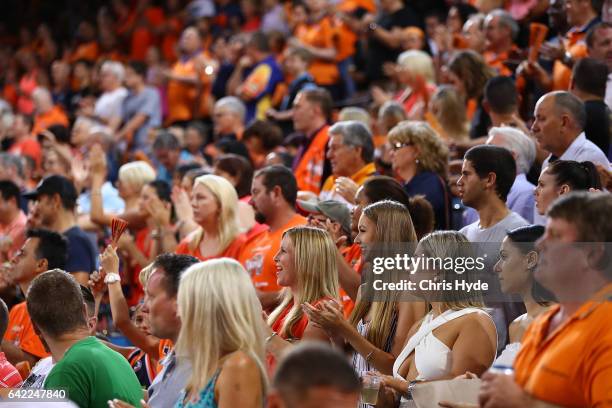 Taipans fans cheer during the NBL Semi Final Game 1 match between Cairns Taipans and Perth Wildcats at Cairns Convention Centre on February 17, 2017...