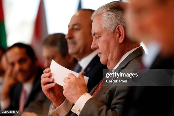 Secretary of State Rex Tillerson attends the Foreign Minister Meeting for Syria at the World Conference Center Bonn on February 17, 2017 in Bonn,...