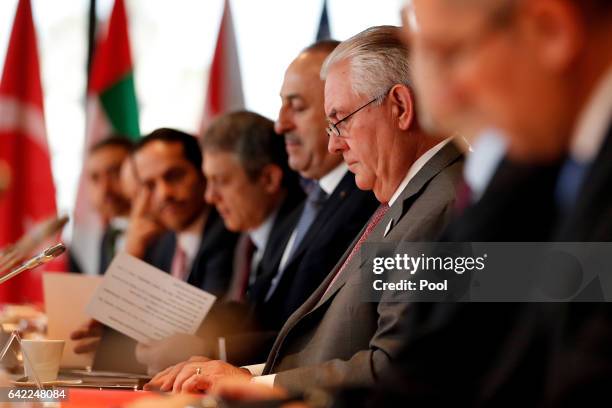 Secretary of State Rex Tillerson attends the Foreign Minister Meeting for Syria at the World Conference Center Bonn on February 17, 2017 in Bonn,...